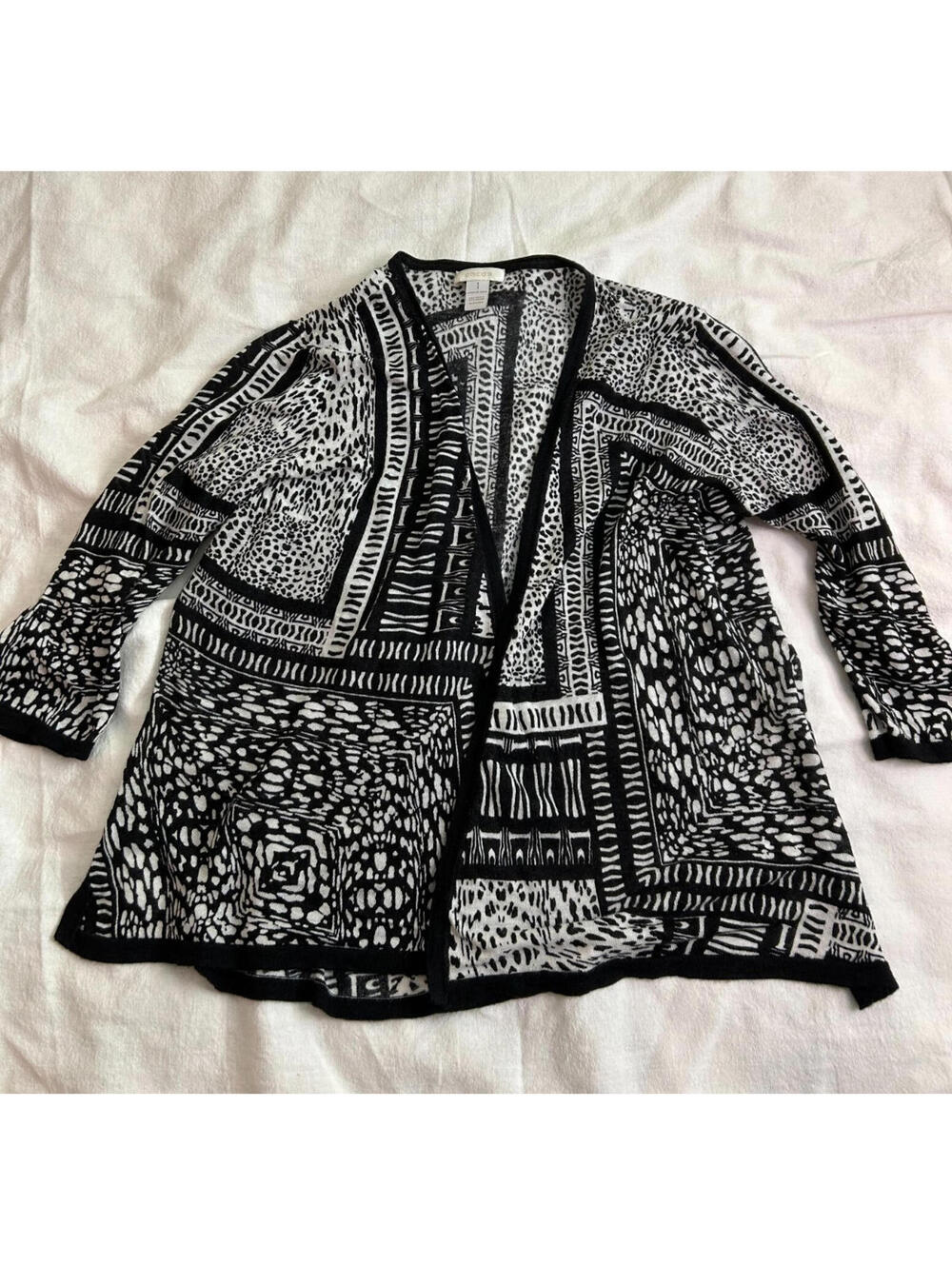 Chico's Women's Open Front Cardigan Jacket Top Black Gray Size 1